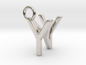 Two way letter pendant - NY YN in Rhodium Plated Brass