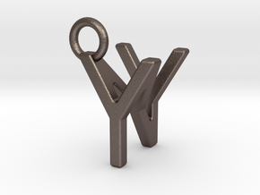 Two way letter pendant - NY YN in Polished Bronzed Silver Steel