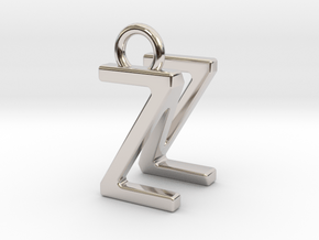 Two way letter pendant - NZ ZN in Rhodium Plated Brass