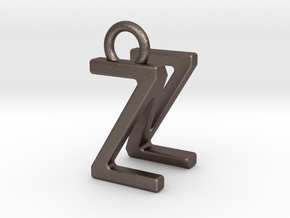 Two way letter pendant - NZ ZN in Polished Bronzed Silver Steel