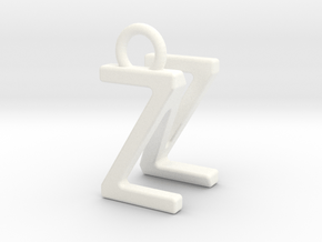 Two way letter pendant - NZ ZN in White Processed Versatile Plastic