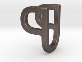 Two way letter pendant - PU UP in Polished Bronzed Silver Steel