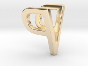 Two way letter pendant - PV VP in 14k Gold Plated Brass