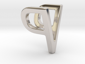 Two way letter pendant - PV VP in Rhodium Plated Brass