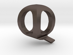 Two way letter pendant - QQ Q in Polished Bronzed Silver Steel