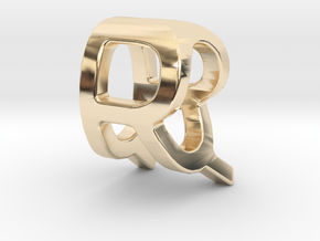 Two way letter pendant - QR RQ in 14k Gold Plated Brass