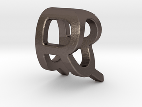 Two way letter pendant - QR RQ in Polished Bronzed Silver Steel