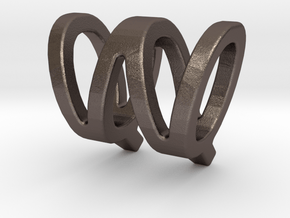 Two way letter pendant - QW WQ in Polished Bronzed Silver Steel