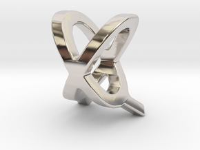 Two way letter pendant - QX XQ in Rhodium Plated Brass