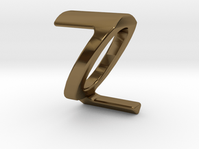 Two way letter pendant - QZ ZQ in Polished Bronze
