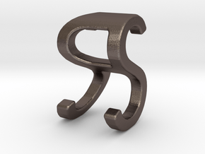 Two way letter pendant - RS SR in Polished Bronzed Silver Steel