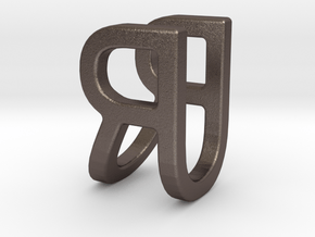 Two way letter pendant - RU UR in Polished Bronzed Silver Steel