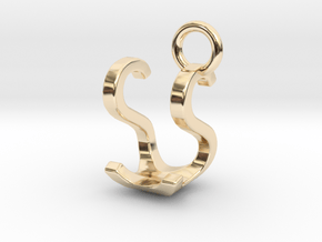 Two way letter pendant - SU US in 14k Gold Plated Brass