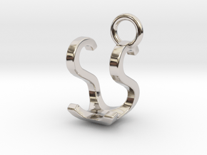 Two way letter pendant - SU US in Rhodium Plated Brass