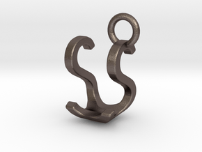 Two way letter pendant - SU US in Polished Bronzed Silver Steel