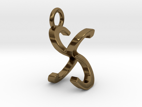 Two way letter pendant - SX XS in Polished Bronze