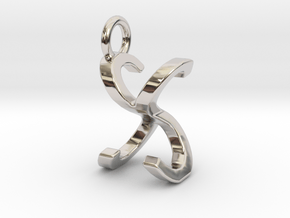 Two way letter pendant - SX XS in Rhodium Plated Brass
