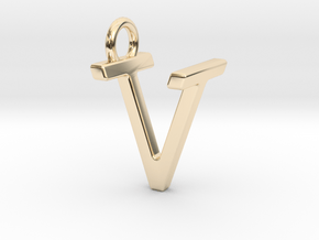 Two way letter pendant - TV VT in 14k Gold Plated Brass
