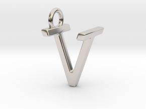 Two way letter pendant - TV VT in Rhodium Plated Brass