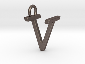 Two way letter pendant - TV VT in Polished Bronzed Silver Steel