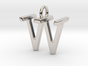 Two way letter pendant - TW WT in Rhodium Plated Brass