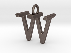 Two way letter pendant - TW WT in Polished Bronzed Silver Steel