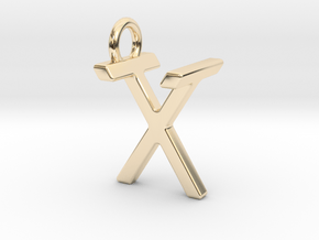 Two way letter pendant - TX XT in 14k Gold Plated Brass