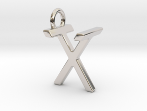 Two way letter pendant - TX XT in Rhodium Plated Brass