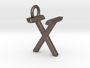 Two way letter pendant - TX XT in Polished Bronzed Silver Steel