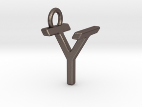 Two way letter pendant - TY YT in Polished Bronzed Silver Steel