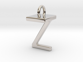 Two way letter pendant - TZ ZT in Rhodium Plated Brass