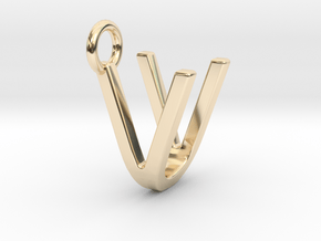 Two way letter pendant - UV VU in 14k Gold Plated Brass