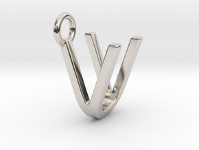 Two way letter pendant - UV VU in Rhodium Plated Brass