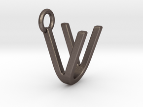 Two way letter pendant - UV VU in Polished Bronzed Silver Steel