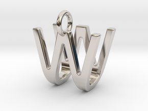 Two way letter pendant - UW WU in Rhodium Plated Brass