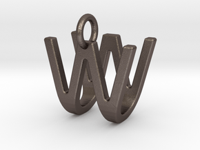 Two way letter pendant - UW WU in Polished Bronzed Silver Steel