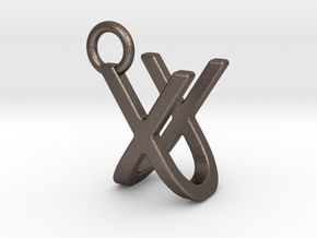 Two way letter pendant - UX XU in Polished Bronzed Silver Steel