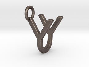 Two way letter pendant - UY YU in Polished Bronzed Silver Steel