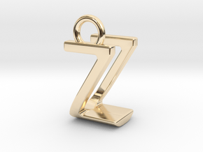Two way letter pendant - UZ ZU in 14k Gold Plated Brass