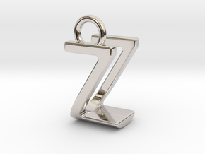 Two way letter pendant - UZ ZU in Rhodium Plated Brass