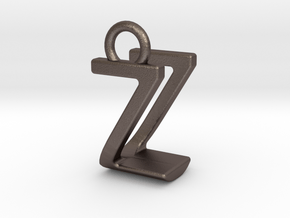 Two way letter pendant - UZ ZU in Polished Bronzed Silver Steel