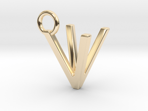 Two way letter pendant - VV V in 14k Gold Plated Brass