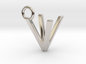 Two way letter pendant - VV V in Rhodium Plated Brass