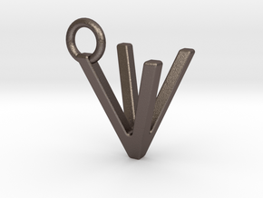 Two way letter pendant - VV V in Polished Bronzed Silver Steel