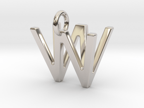 Two way letter pendant - VW WV in Rhodium Plated Brass