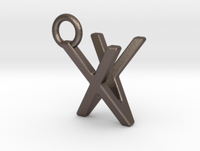 Two way letter pendant - VX XV in Polished Bronzed Silver Steel