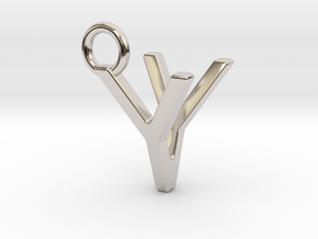 Two way letter pendant - VY YV in Rhodium Plated Brass