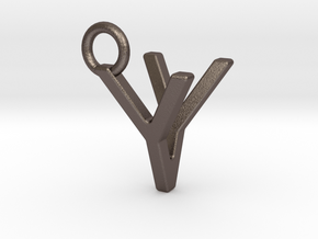 Two way letter pendant - VY YV in Polished Bronzed Silver Steel