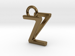 Two way letter pendant - VZ ZV in Polished Bronze