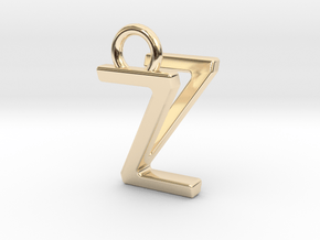 Two way letter pendant - VZ ZV in 14k Gold Plated Brass